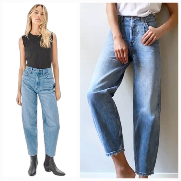 Denim Forum Denim - Denim Forum 28 Mid Wash Gia High Rise Carrot Barrel Leg Streetwear 90s Jeans